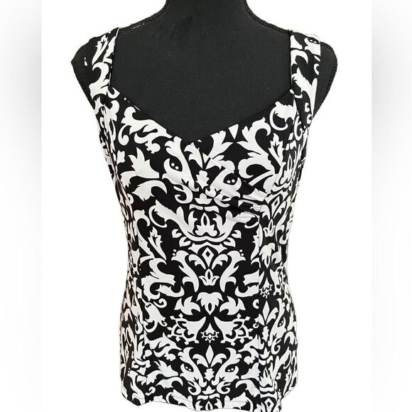 White House Black Market black/white sleeveless faux wrap top size Small - Picture 1 of 7